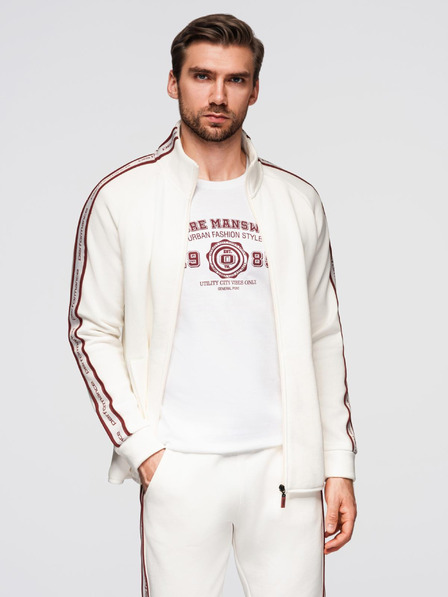 Ombre Clothing Herren-Sweatshirt elastisch mit Blende und hohem Kragen - creme V2 OM-SSZP-0224 Ombre Clothing