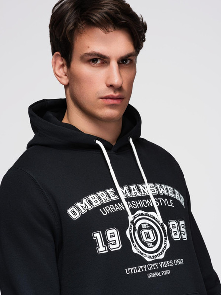 Ombre Clothing Herren Hoodie mit Kapuze und Grafik - Schwarz V3 B1714 Ombre Clothing