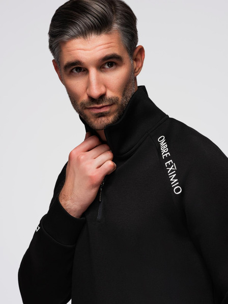 Ombre Clothing Herren Hoodie mit hohem Kragen und kontrastierendem Druck - Schwarz V1 OM-SSZP-0211 Ombre Clothing