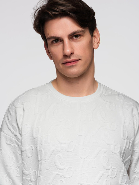 Ombre Clothing Herren Hoodie RELAXED FIT mit Relieflettern - Ecru V2 B1712 Ombre Clothing