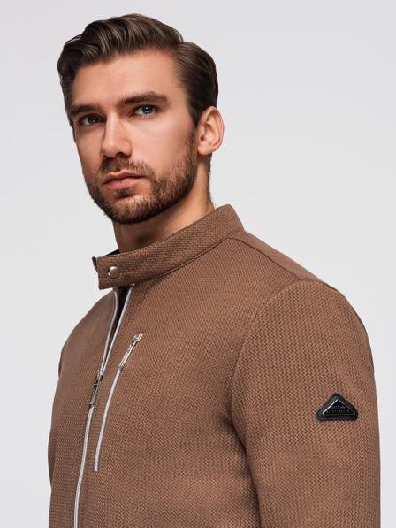 Ombre Clothing Herren-Strukturmotorradjacke mit Stehkragen - braun V2 OM-JANP-0229 Ombre Clothing