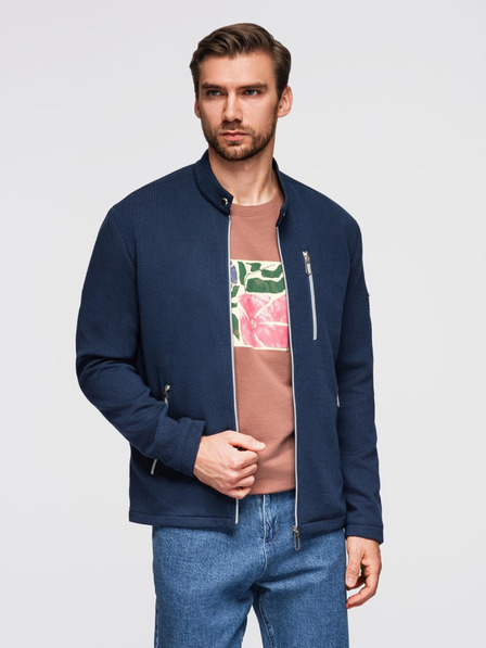 Ombre Clothing Herren-Strukturjacke mit Stehkragen - dunkelblau V1 OM-JANP-0229 Ombre Clothing