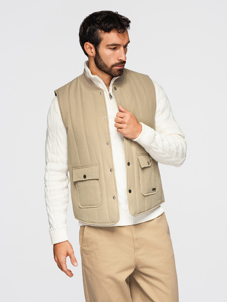 Ombre Clothing Herren-Freizeit-Weste ohne Ärmel mit vertikaler Steppung - beige V2 OM-JAVJ-0323 Ombre Clothing