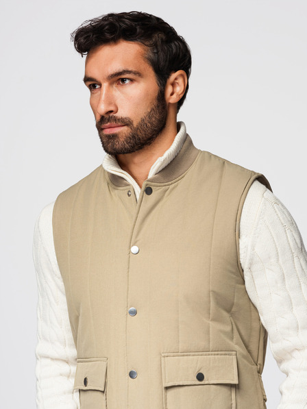 Ombre Clothing Herren-Freizeit-Weste ohne Ärmel mit vertikaler Steppung - beige V2 OM-JAVJ-0323 Ombre Clothing