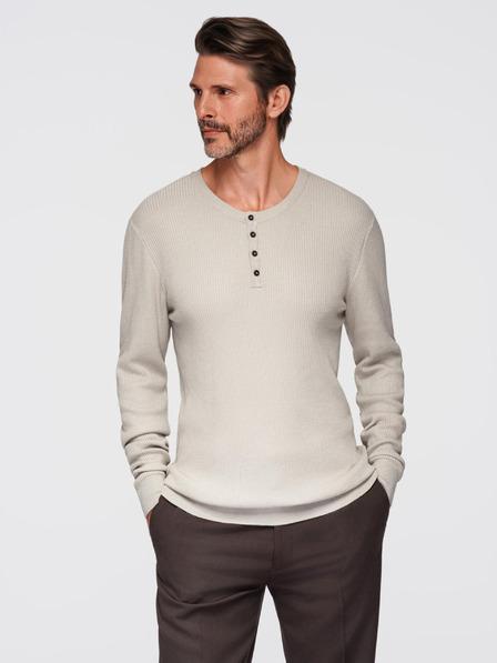 Ombre Clothing Herren-gerippter Pullover mit Knöpfen am Halsausschnitt - beige V3 OM-SWSW-0182 Ombre Clothing