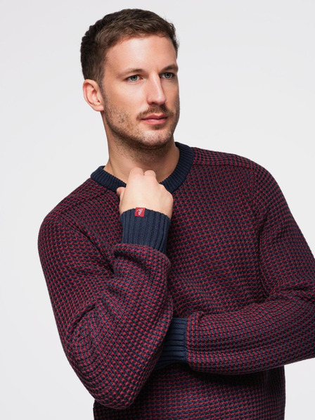 Ombre Clothing Herren-Pullover mit kontrastierendem Strickmuster und Rundhalsausschnitt - Bordeaux V1 OM-SWSW-0122 Ombre Clothing