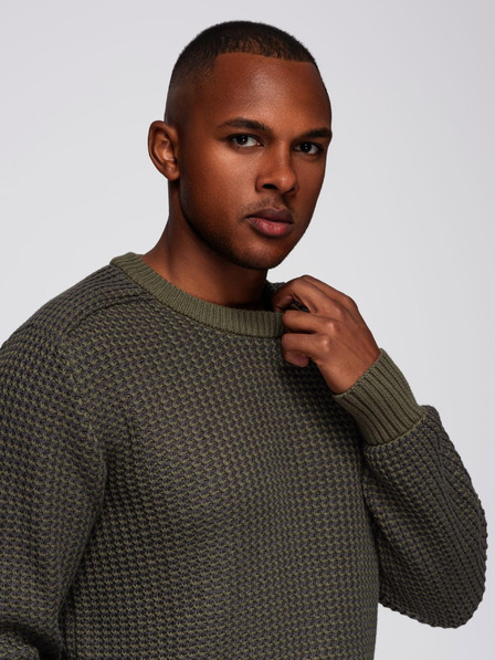 Ombre Clothing Herrenpullover mit Kontrastbindung und Rundhalsausschnitt - dunkelolivgrün V2 OM-SWSW-0122 Ombre Clothing