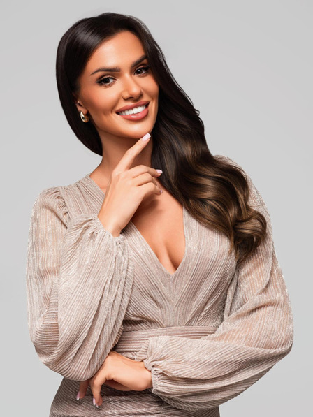 Edoti Damen Mini Kleid mit langen Ärmeln und V-Ausschnitt RUBI DLR195 - silber EDOTI