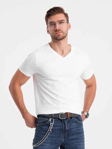 Ombre Clothing Weißes Herren T-Shirt mit V-Ausschnitt Ombre Kleidung