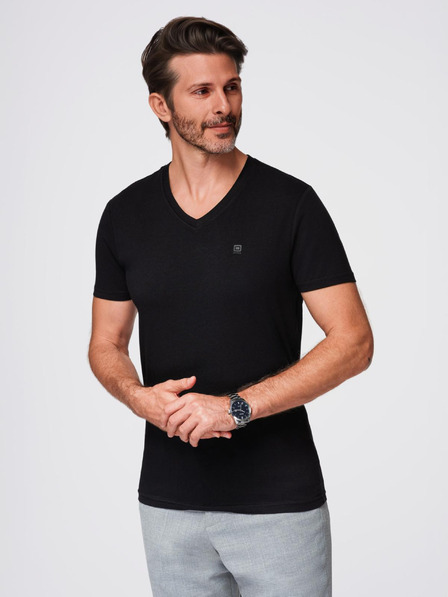 Ombre Clothing Schwarzes Herren-T-Shirt mit V-Ausschnitt Ombre Clothing