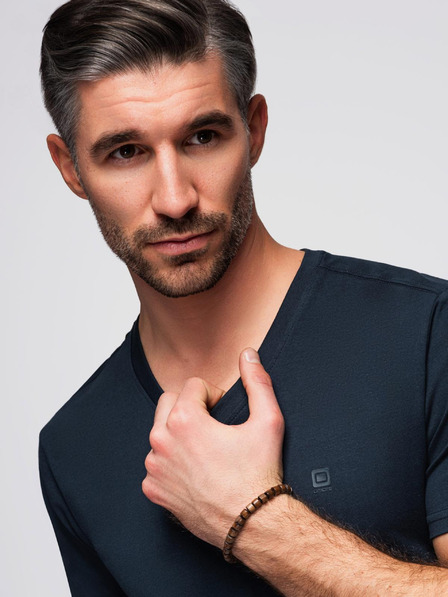 Ombre Clothing Dunkelblaues Herren-T-Shirt mit V-Ausschnitt Ombre Clothing