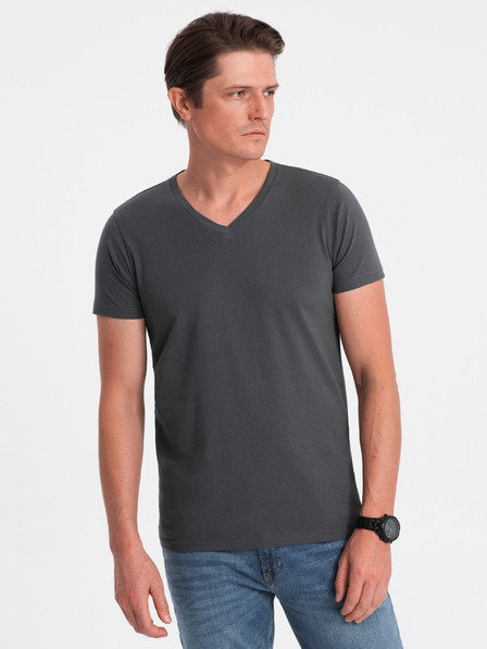 Ombre Clothing Dunkelgraues Herren Basic T-Shirt mit V-Ausschnitt Ombre Clothing