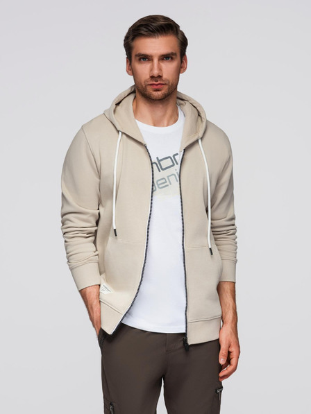 Ombre Clothing Beige Herren Basic Zip Hoodie Ombre Kleidung