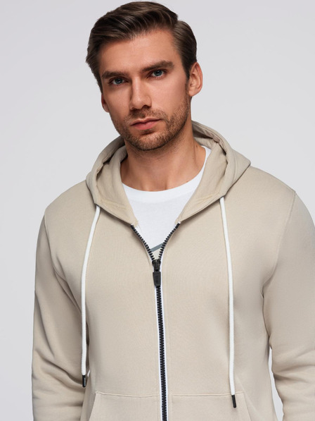 Ombre Clothing Beige Herren Basic Zip Hoodie Ombre Kleidung