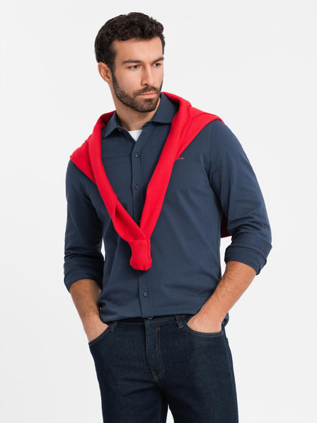 Ombre Clothing Blaues Herren-Jacquard-Shirt Ombre Clothing