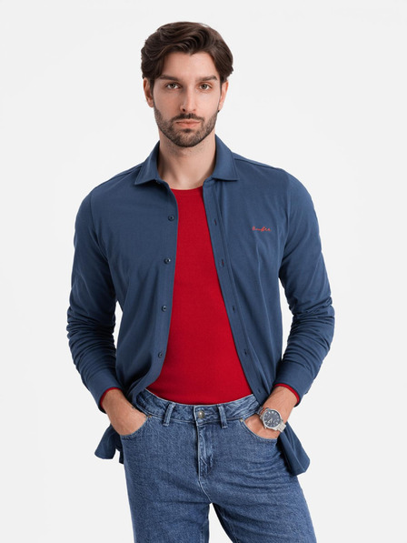 Ombre Clothing Blaues Herren-Jacquard-Shirt Ombre Clothing