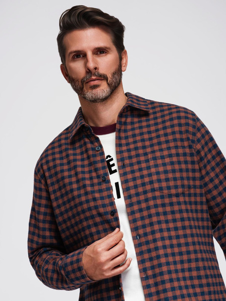 Ombre Clothing Dunkelblau kariertes Flanellhemd für Herren Ombre Clothing