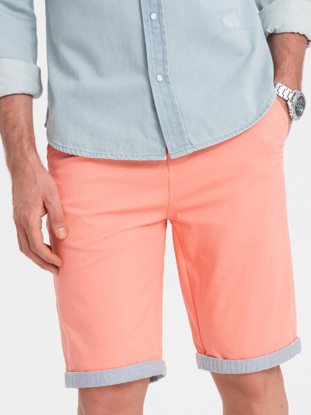 Ombre Clothing Korallefarbene Herren-Chino-Shorts mit Denim-Saum Ombre Clothing