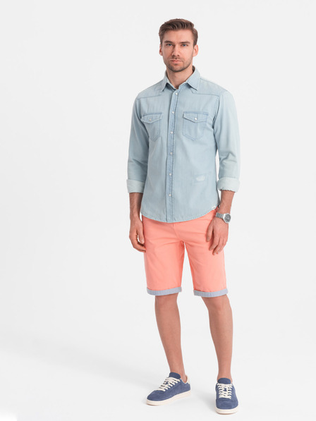 Ombre Clothing Korallefarbene Herren-Chino-Shorts mit Denim-Saum Ombre Clothing
