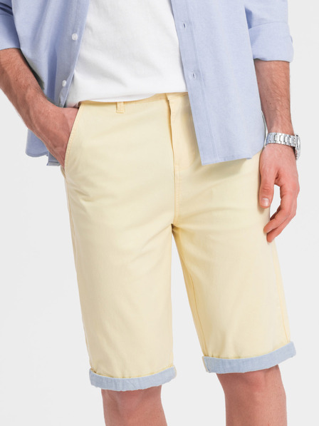 Ombre Clothing Gelbe Herren-Chino-Shorts mit Denim-Saum Ombre Clothing