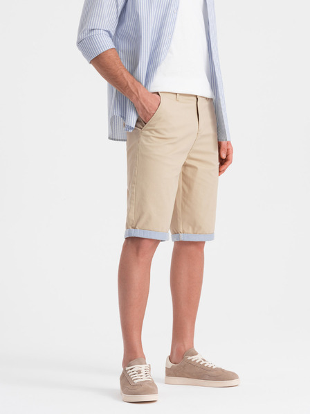 Ombre Clothing Beige Herren Chino-Shorts mit Denim-Saum Ombre Clothing