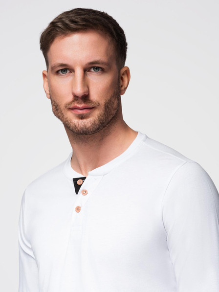 Ombre Clothing Weißes Herren-Button-Down-Hemd Ombre Clothing HENLEY