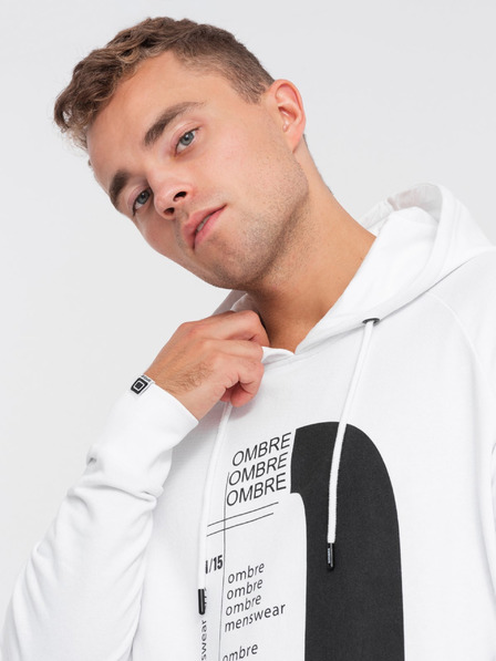 Ombre Clothing Weißer Herren-Kapuzenpullover mit Druck Ombre Clothing