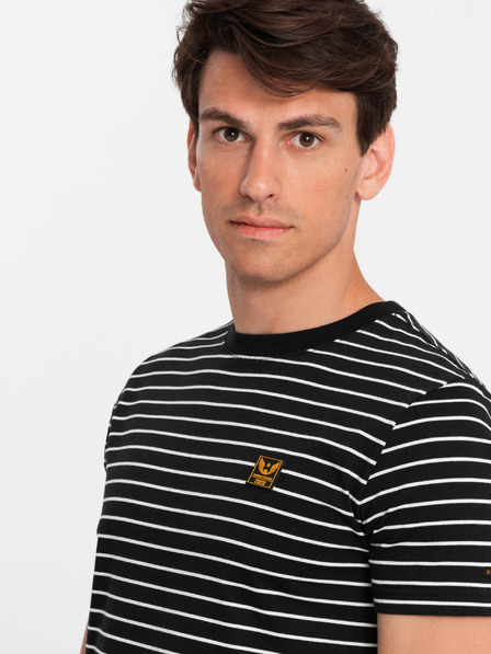 Ombre Clothing Gestreiftes Herren-T-Shirt mit Aufnäher Ombre Clothing