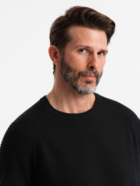 Ombre Clothing Herren Raglan-Pullover mit gerippten Ärmeln Schwarz Ombre Kleidung