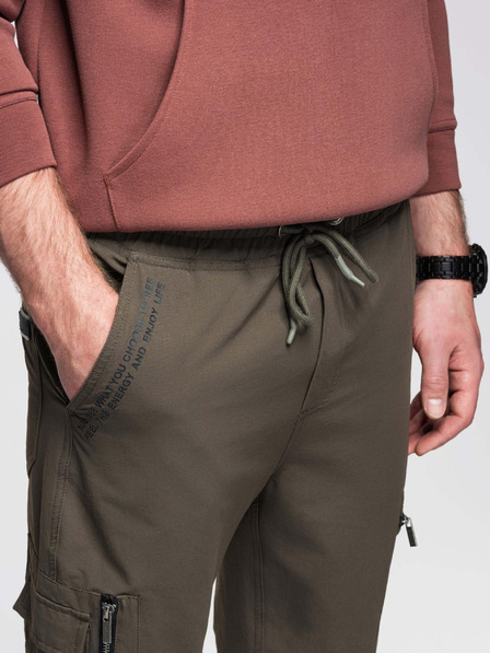 Ombre Clothing Herren Jogginghose mit Taschen und Druck dunkel olivgrün Ombre Kleidung