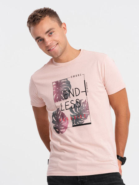 Edoti EDOTI Herren-T-Shirt mit Aufdruck, hellrosa