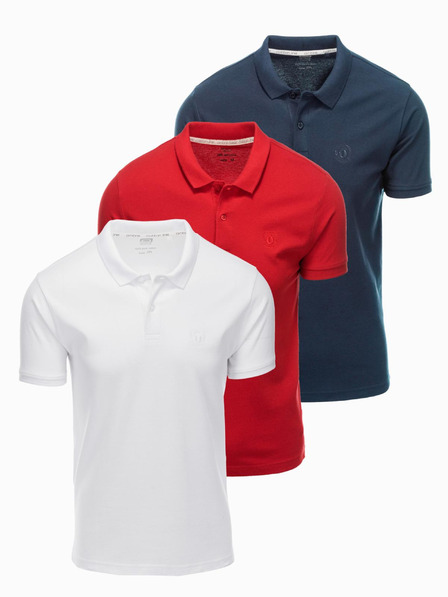 Ombre Clothing Herren Baumwoll-Poloshirt BASIC - Dunkelblau/Weiß/Rot V3 OM-POBS-0133 Ombre Clothing