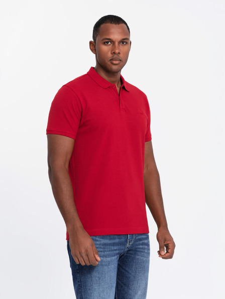 Ombre Clothing Herren Baumwoll-Poloshirt BASIC - Dunkelblau/Weiß/Rot V3 OM-POBS-0133 Ombre Clothing