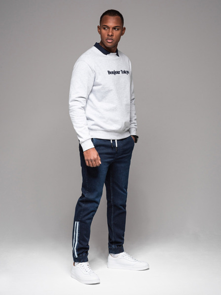 Ombre Clothing Herren-Trainingshose aus Denim mit Paspel - dunkelblau V4 OM-PADJ-0156 Ombre Clothing