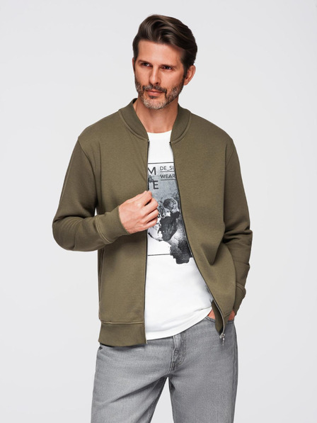 Ombre Clothing Herren-Bomber-Sweatshirt aus Baumwolle mit Reißverschluss khaki Ombre Clothing