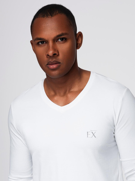 Ombre Clothing Herren SLIM FIT T-Shirt mit V-Ausschnitt, langen Ärmeln, Elastan und Aufdruck weiß Ombre Clothing