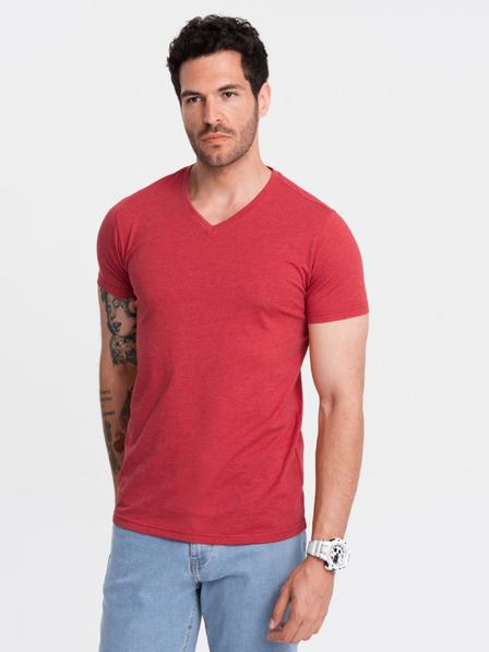Ombre Clothing Klassisches Herren-T-Shirt BASIC mit V-Ausschnitt aus Baumwolle - rot V17 OM-TSBS-0145 Ombre Clothing