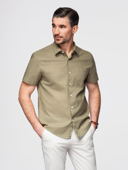 Ombre Clothing Herren-Kurzarmhemd mit Cuban-Kragen khaki Ombre Clothing