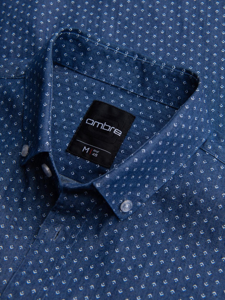 Ombre Clothing Gemustertes Jeanshemd für Herren mit Tasche - blau Ombre Clothing
