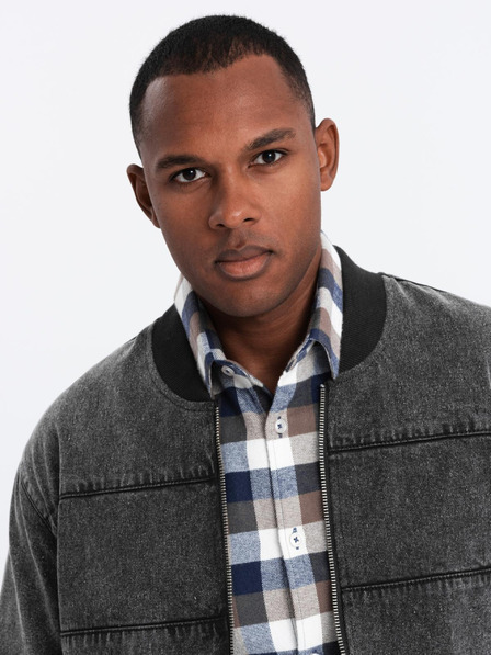 Ombre Clothing Jeans-Bomberjacke mit Stone-Wash-Effekt für Herren - schwarz V2 OM-JADJ-0163 Ombre Clothing