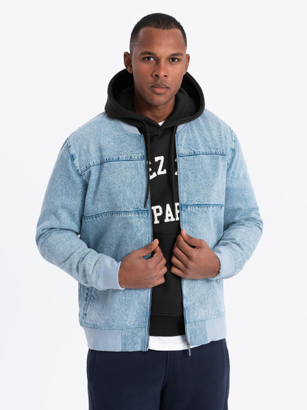 Ombre Clothing Herren-Jeansjacke mit Stone-Wash-Effekt - hellblau V3 OM-JADJ-0163 Ombre Clothing