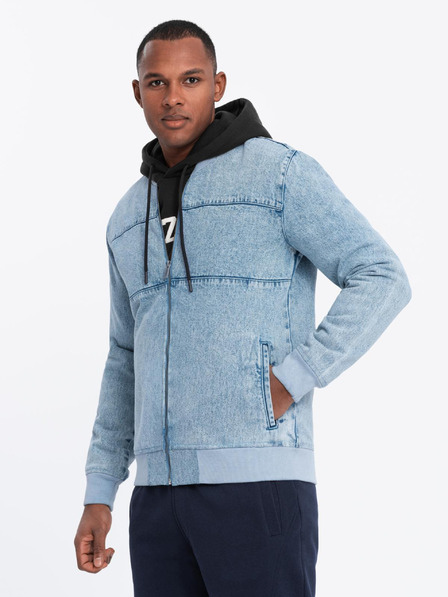Ombre Clothing Herren-Jeansjacke mit Stone-Wash-Effekt - hellblau V3 OM-JADJ-0163 Ombre Clothing