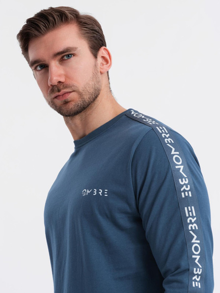 Ombre Clothing Herren-Langarm-T-Shirt aus Baumwolle mit Kante und Brust-Aufdruck Ombre Clothing