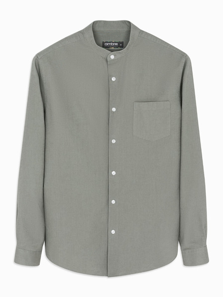 Ombre Clothing Herren-Leinwandhemd mit Stehkragen und Tasche REGULAR FIT - khaki