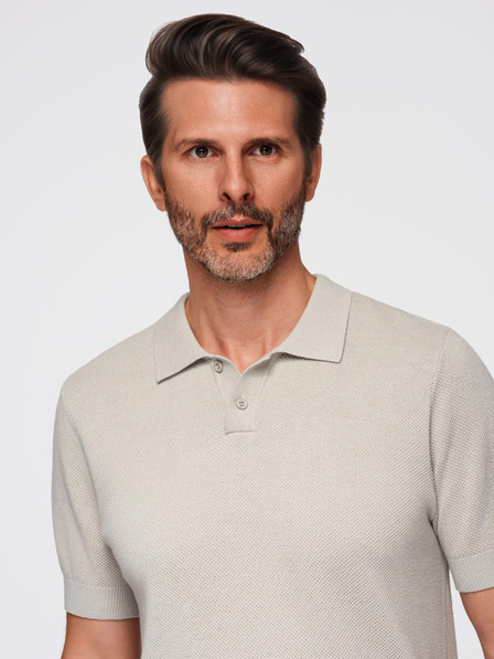 Ombre Clothing Herren Baumwoll-Poloshirt aus strukturiertem Strick - beige