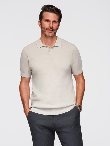 Ombre Clothing Herren Baumwoll-Poloshirt aus strukturiertem Strick - beige