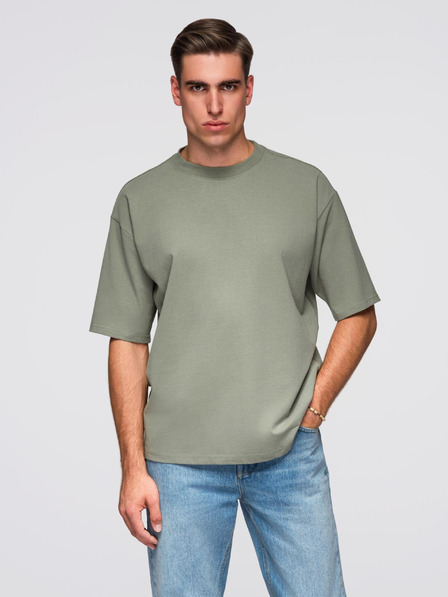 Ombre Clothing Herren Baumwoll-T-Shirt LOOSE FIT mit Rundhalsausschnitt - khaki