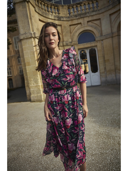 Moodo Dunkelblau-geblümtes Kleid Moodo