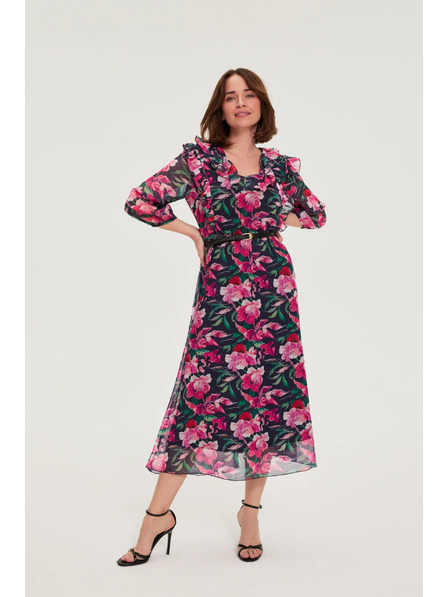 Moodo Dunkelblau-geblümtes Kleid Moodo