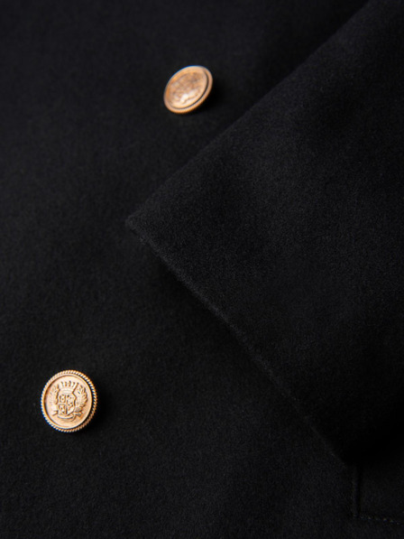 Ombre Clothing Eleganter zweireihiger Militärwollmantel für Herren - Schwarz V1 OM-COWC-0145 Ombre Clothing